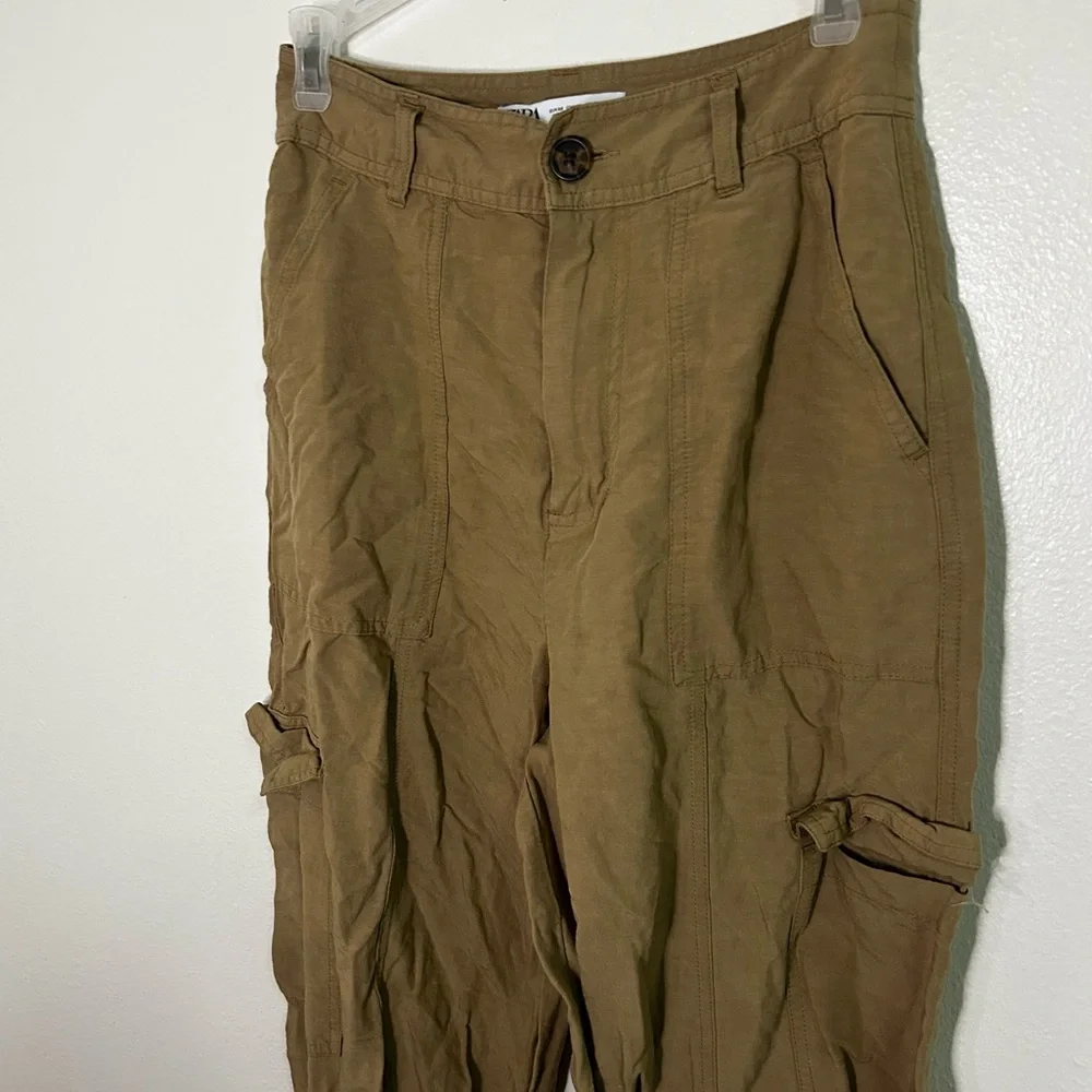 Zara linen blend khaki color cargo pockets pants